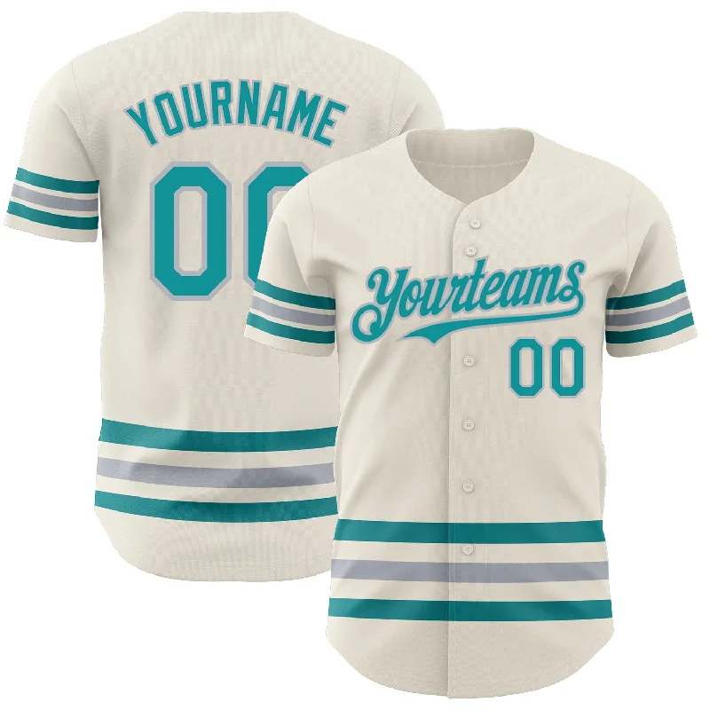 Custom Baseball Jerseys For Local Competitions-Custom Cream Teal-Gray Line Authentic Baseball Jersey