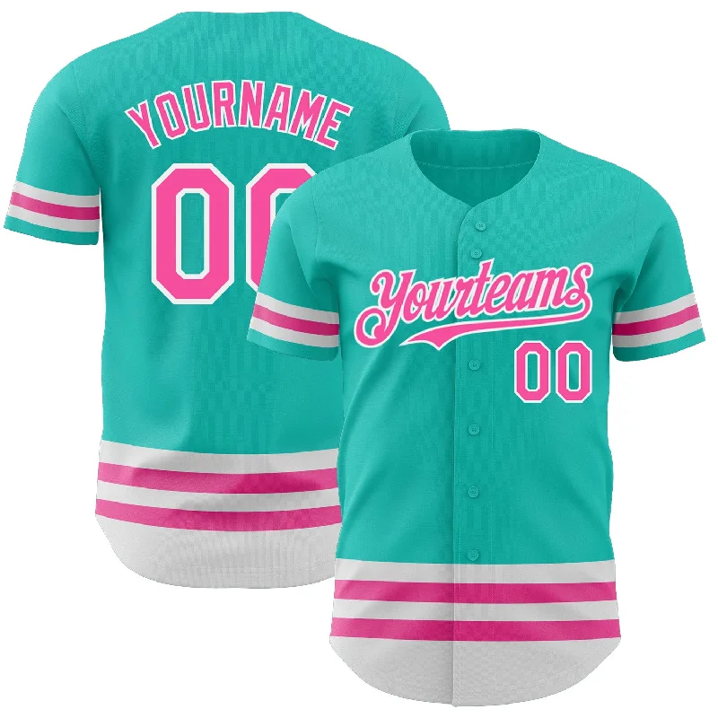 Personalized Baseball Jerseys For Fans & Players-Custom Aqua Pink-White Line Authentic Baseball Jersey