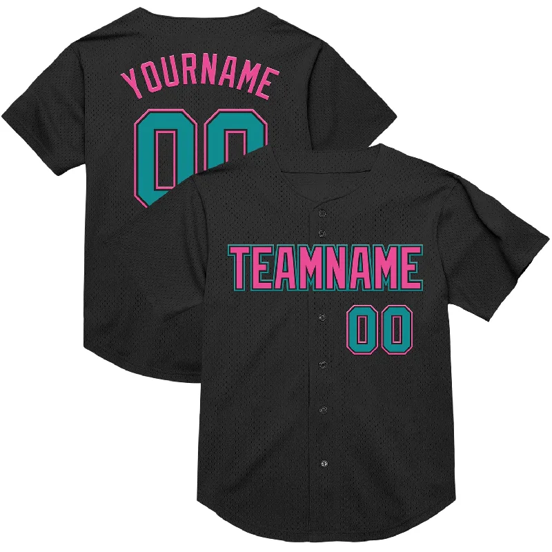 Baseball Jerseys For Custom Fan Apparel-Custom Black Teal-Pink Mesh Authentic Throwback Baseball Jersey