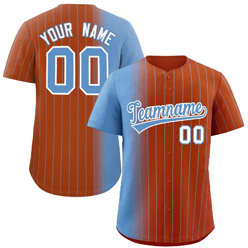 Custom Baseball Jerseys For Group Discounts-Custom Texas Orange Light Blue Pinstripe Personalized Gradient Authentic Baseball Jersey