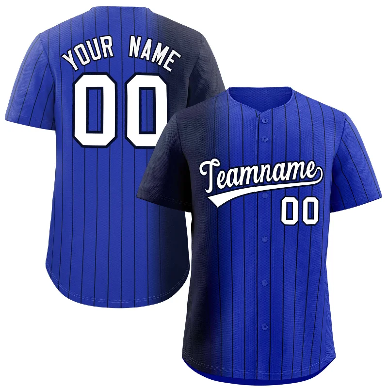 Baseball Jerseys With Special Event Customization-Custom Royal Navy Pinstripe Personalized Gradient Authentic Baseball Jersey