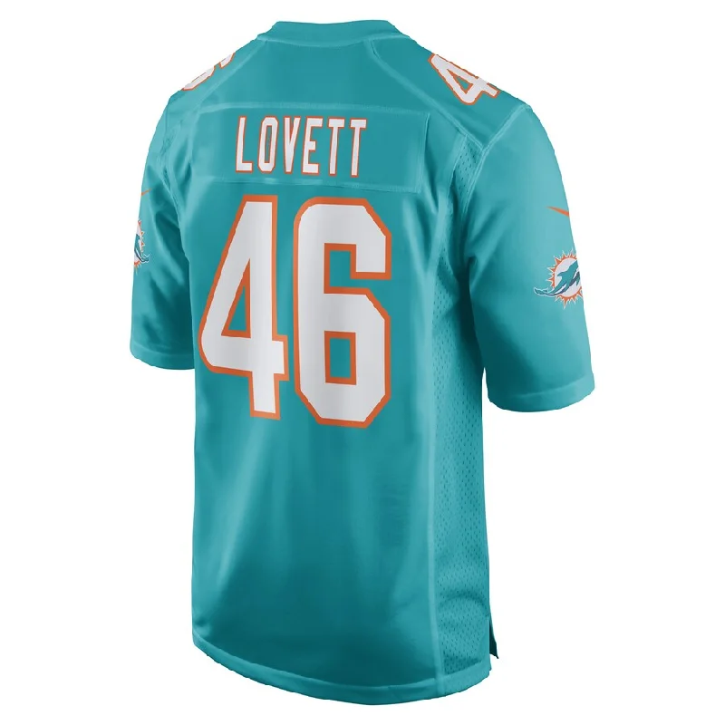 Rugby Jerseys With Custom Necklines-M.Dolphins #46 John Lovett Aqua Game Player Jersey Stitched American Football Jerseys