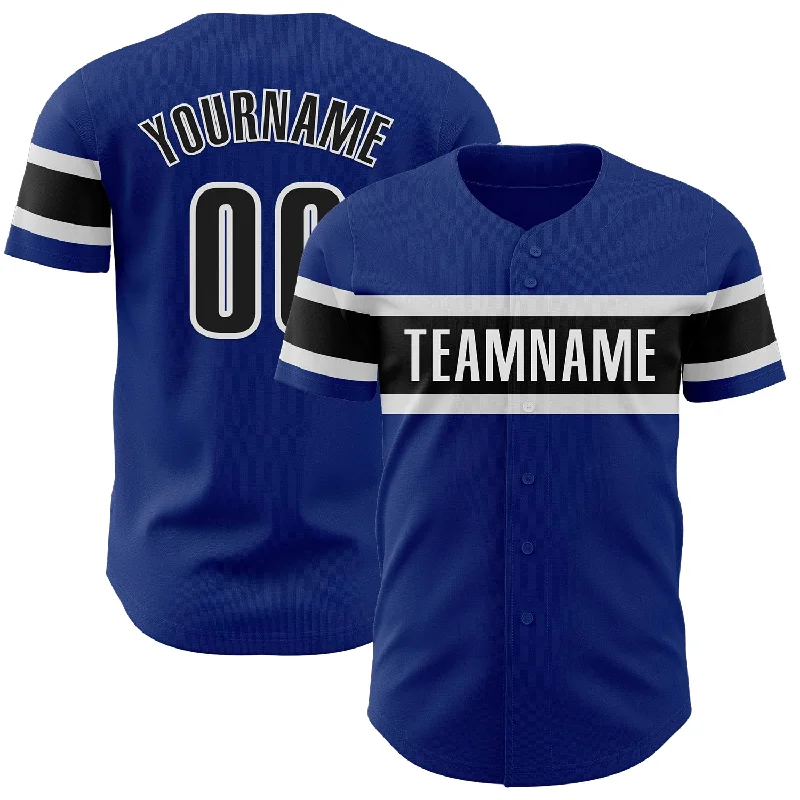 Personalized Baseball Jerseys With Embroidered Names-Custom Royal Black-White Authentic Baseball Jersey