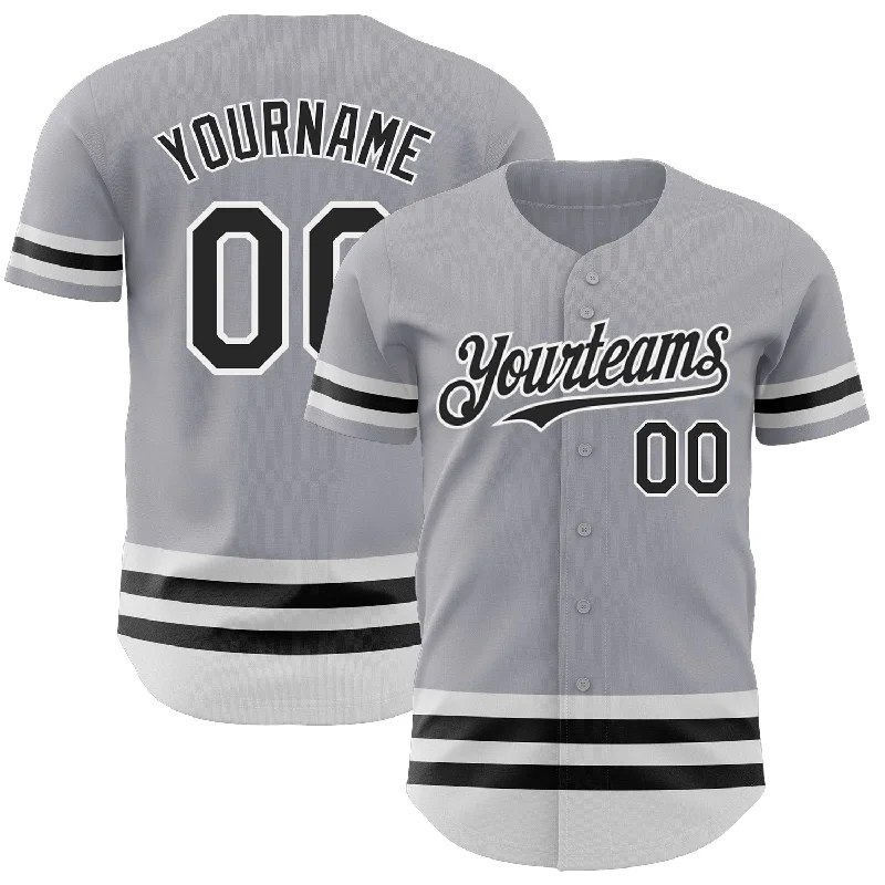 Baseball Jerseys With Custom Team Logos & Colors-Custom Gray Black-White Line Authentic Baseball Jersey