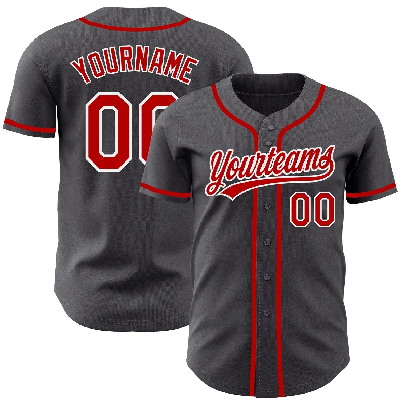 Baseball Jerseys With Custom Fit & Sizes-Custom Steel Gray Red-White Authentic Baseball Jersey