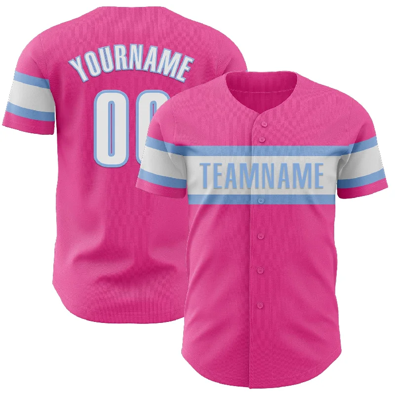 Baseball Jerseys For Player Appreciation-Custom Pink White-Light Blue Authentic Baseball Jersey