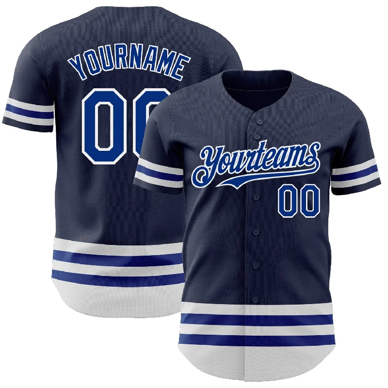 Baseball Jerseys With Player Numbers & Team Slogans-Custom Navy Royal-White Line Authentic Baseball Jersey