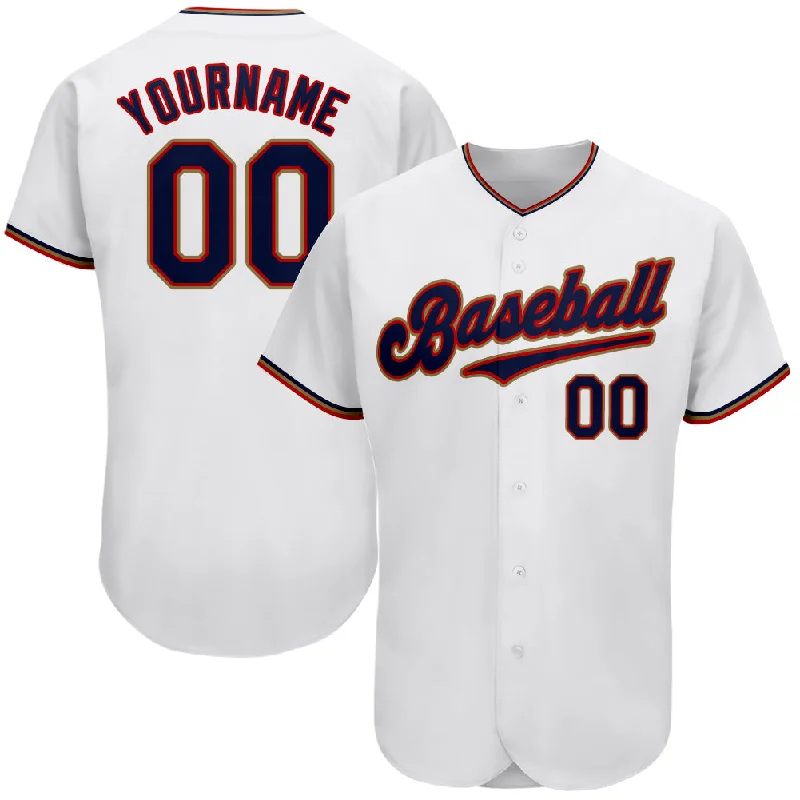 Custom Baseball Jerseys For Fan Bases-Custom White Navy-Red Authentic Baseball Jersey