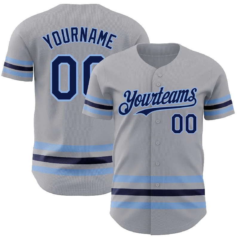 Custom Baseball Jerseys For Event Promotion-Custom Gray Navy-Light Blue Line Authentic Baseball Jersey