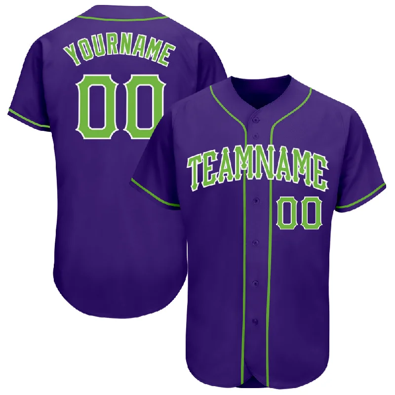 Baseball Jerseys With Custom Team Logos & Colors-Custom Purple Neon Green-White Authentic Baseball Jersey