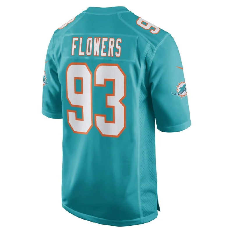 Rugby Jerseys For Alumni Games-M.Dolphins #93 Trey Flowers Aqua Game Player Jersey Stitched American Football Jerseys