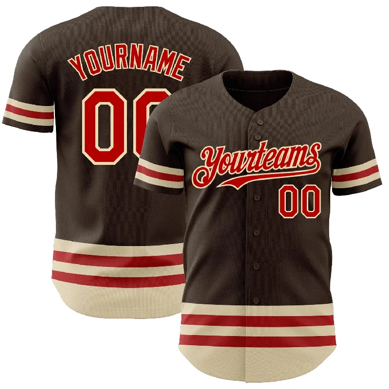 Personalized Baseball Jerseys For Fans-Custom Brown Red-Cream Line Authentic Baseball Jersey