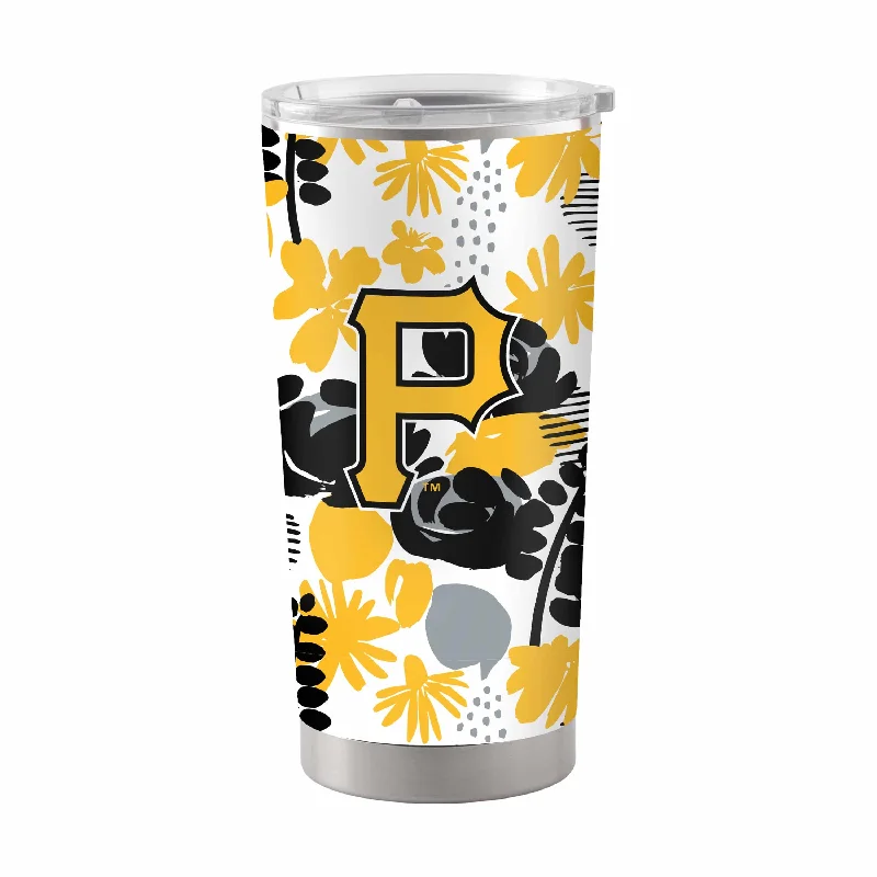 Custom Team Coffee Mugs-Pittsburgh Pirates 20oz Floral Stainless Steel Tumbler