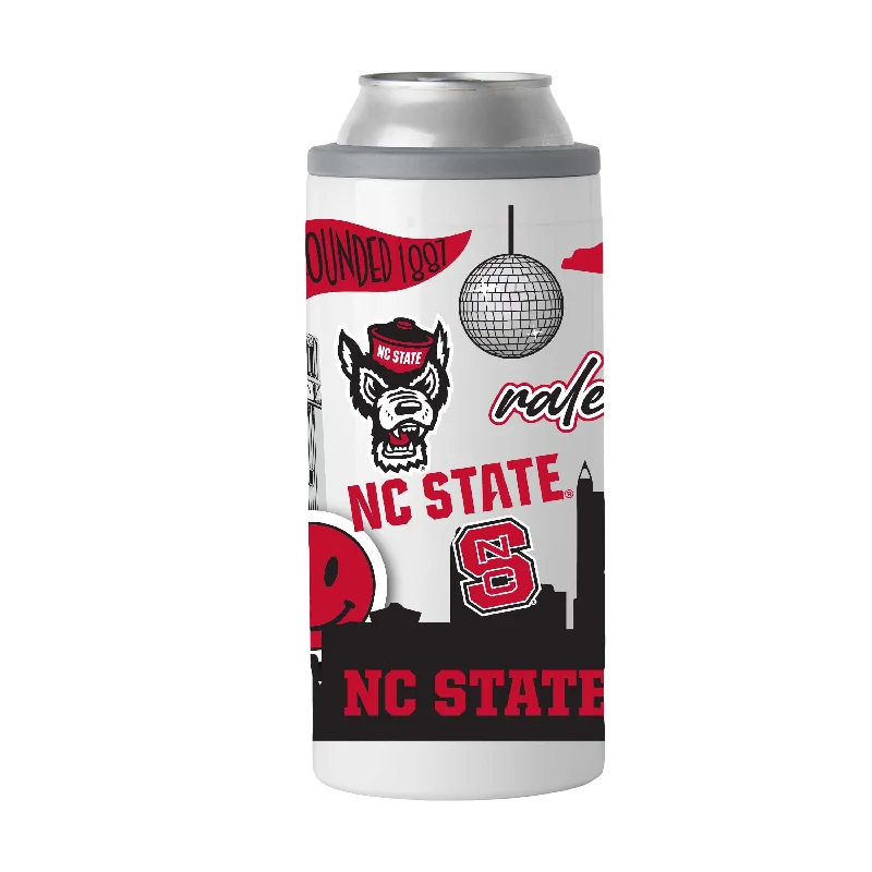 Personalized Team Mugs For Groups-NC State 12oz Native Powder Coat Slim Can Coolie