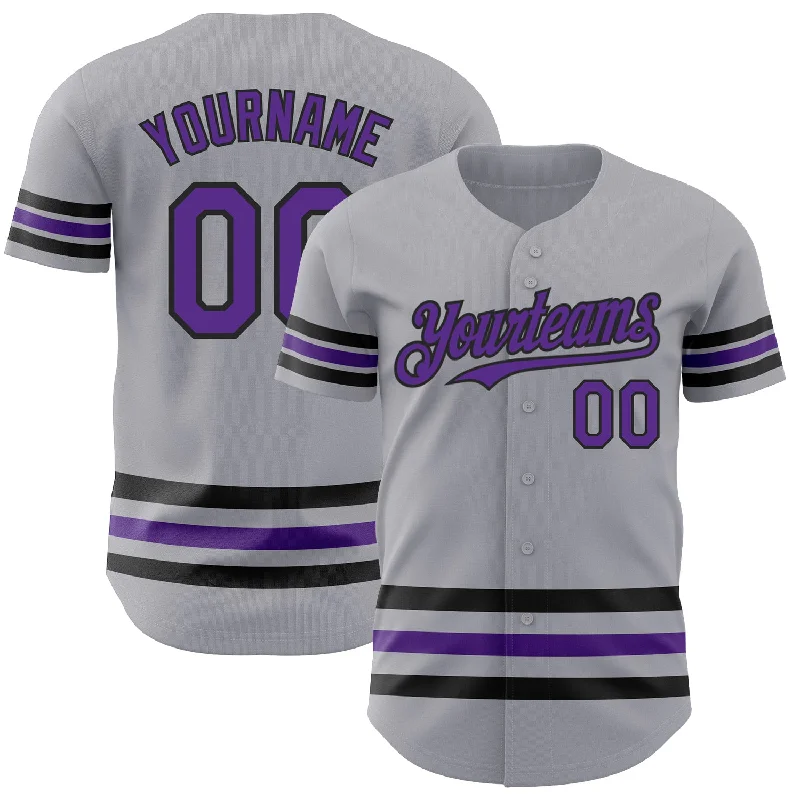 Custom Baseball Jerseys With Unique Color Schemes-Custom Gray Purple-Black Line Authentic Baseball Jersey