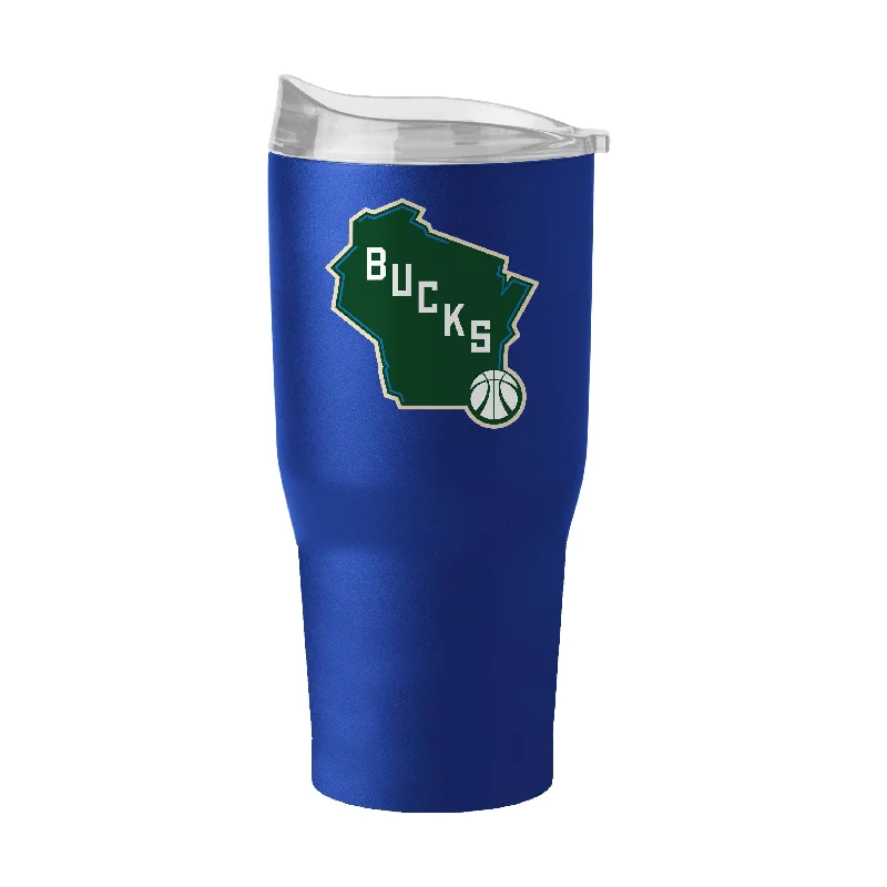 Team Mugs For School & College Competitions-Milwaukee Bucks 30oz State Logo Powder Coat Tumbler