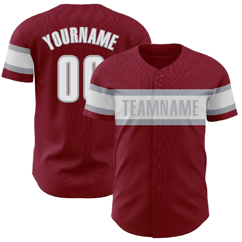 Baseball Jerseys With Bold Custom Logos-Custom Crimson White-Gray Authentic Baseball Jersey