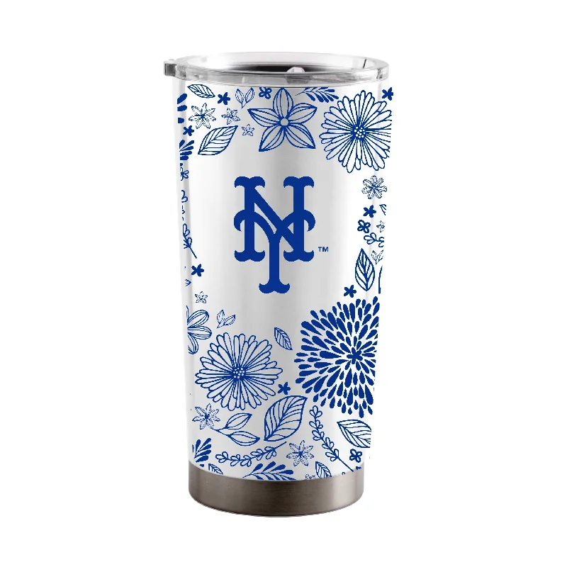 Personalized Team Mugs For Coaches-New York Mets 20oz Botanical Stainless Steel Tumbler