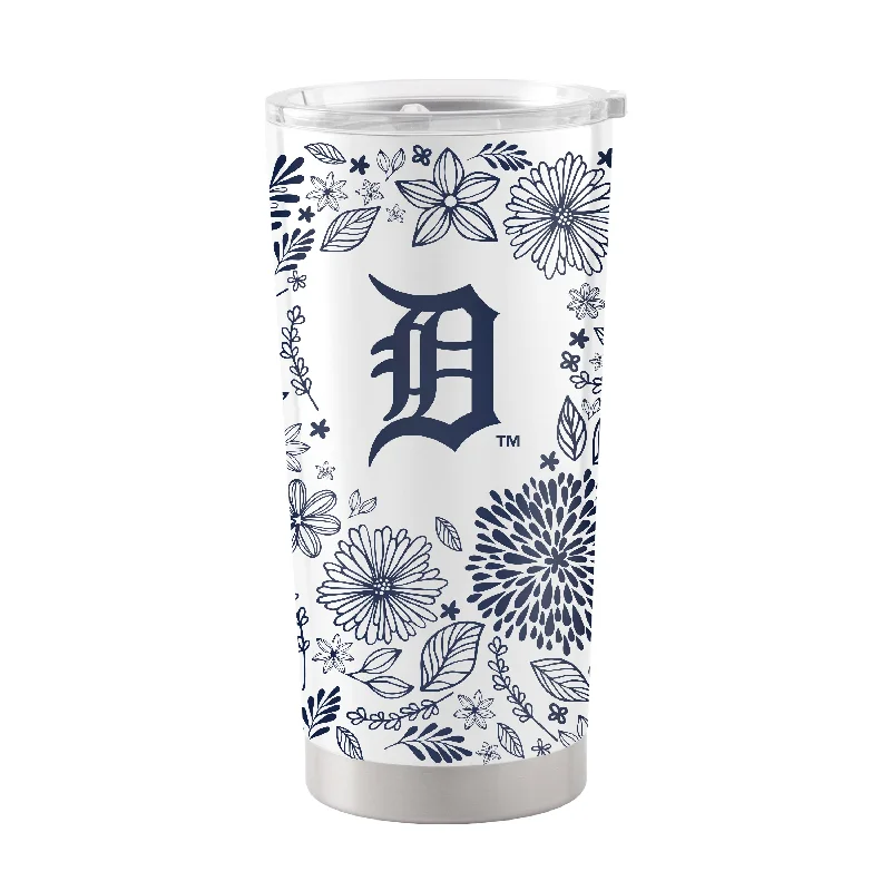 Custom Team Mugs For Group Orders-Detroit Tigers 20oz Botanical Stainless Steel Tumbler