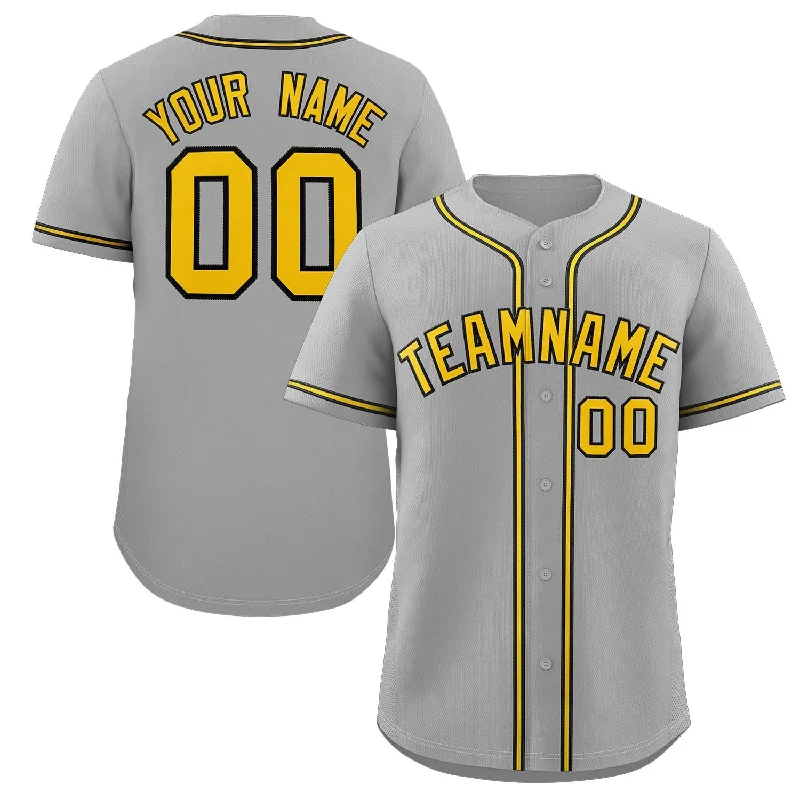 Baseball Jerseys With Custom Names-Custom Gray Yellow-Black Classic Style Authentic Baseball Jersey