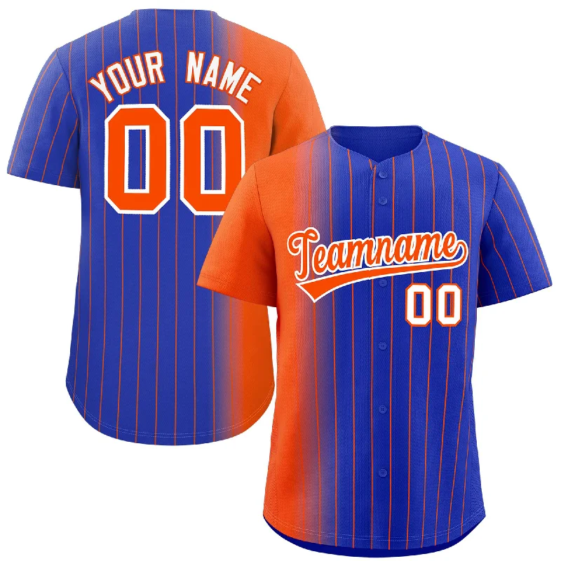 Baseball Jerseys With Custom Sleeve Options-Custom Royal Orange Pinstripe Personalized Gradient Authentic Baseball Jersey