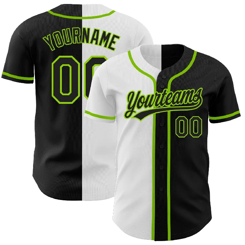 Baseball Jerseys For School Fundraisers-Custom Black Black White-Neon Green Authentic Split Fashion Baseball Jersey