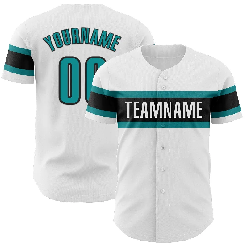 Personalized Baseball Jerseys For Supporters & Fans-Custom White Teal-Black Authentic Baseball Jersey