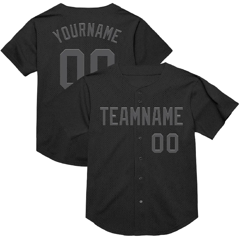 Baseball Jerseys With Custom Logo Placement-Custom Black Steel Gray Mesh Authentic Throwback Baseball Jersey