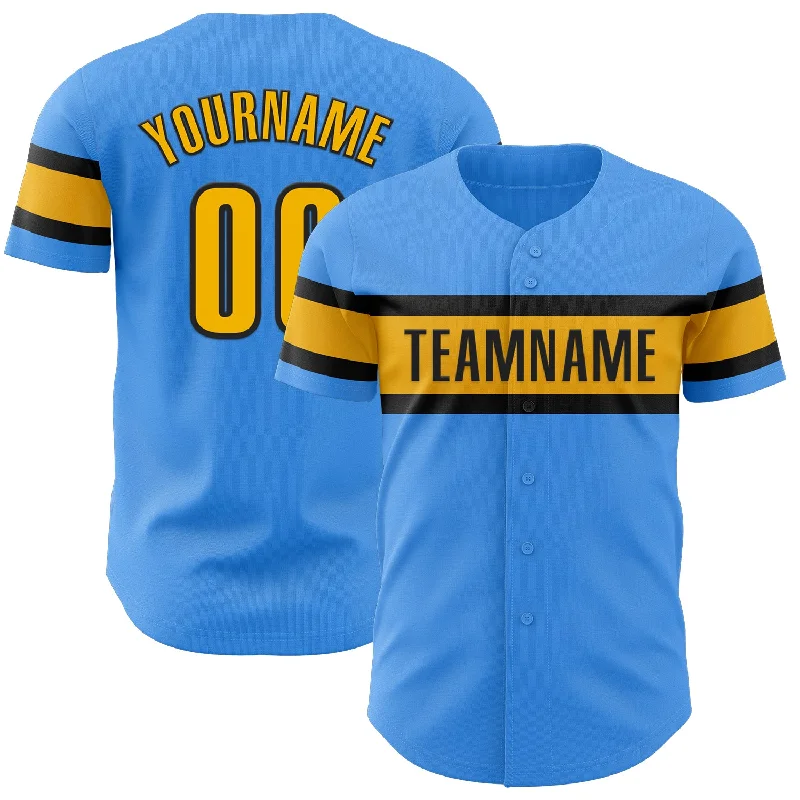 Baseball Jerseys With Bold Number Designs-Custom Electric Blue Gold-Black Authentic Baseball Jersey