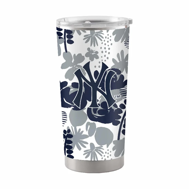 Custom Printed Team Mugs-New York Yankees 20oz Floral Stainless Steel Tumbler