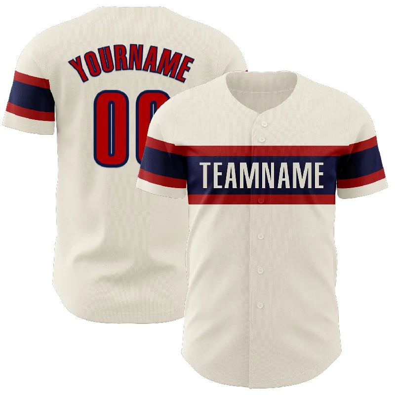 Custom Baseball Jerseys For Professional Leagues-Custom Cream Red-Navy Authentic Baseball Jersey