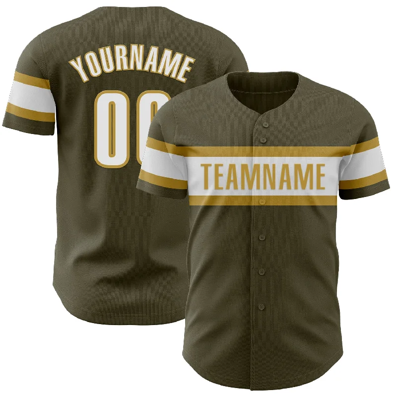 Custom Baseball Jerseys For Team Traditions-Custom Olive White-Old Gold Authentic Salute To Service Baseball Jersey