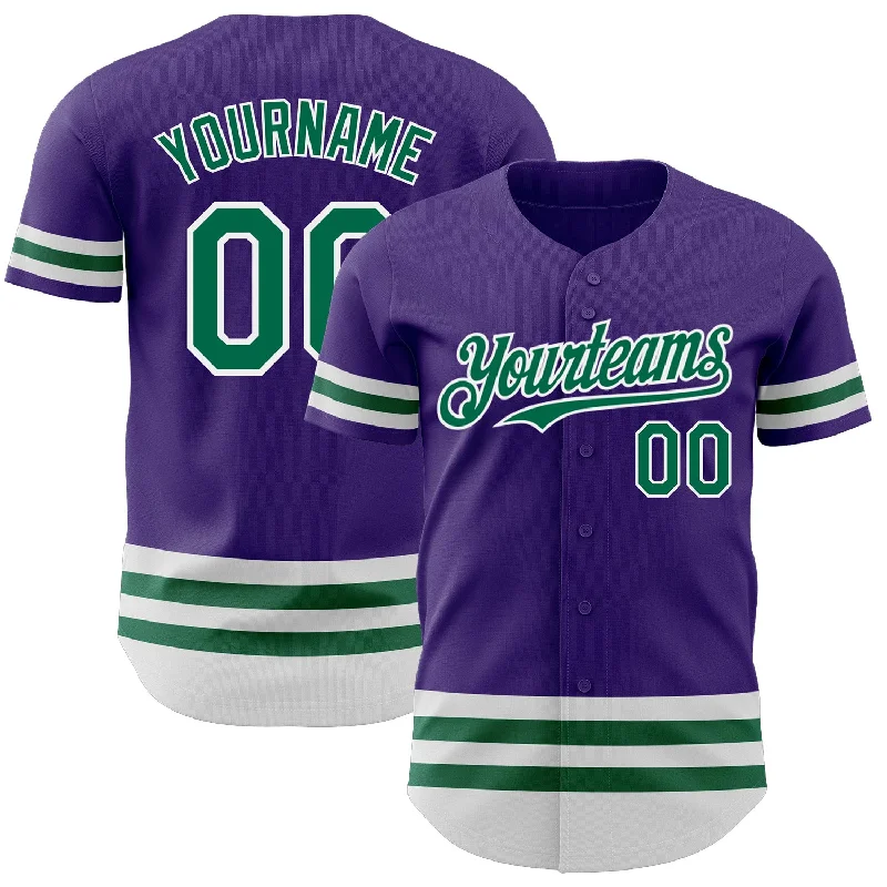 Baseball Jerseys With Custom Fabric & Sizing Options-Custom Purple Kelly Green-White Line Authentic Baseball Jersey