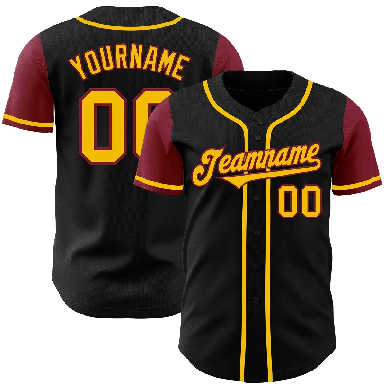 Custom Baseball Jerseys For Youth Competitions-Custom Black Gold-Crimson Authentic Two Tone Baseball Jersey