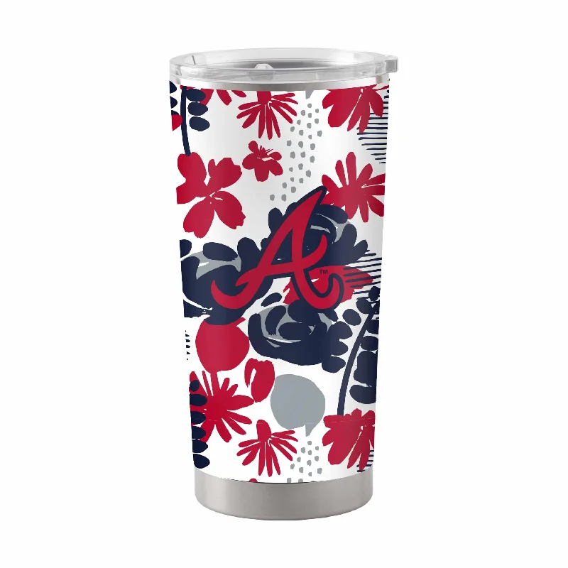 Custom Team Mugs For Competitions-Atlanta Braves 20oz Floral Stainless Steel Tumbler