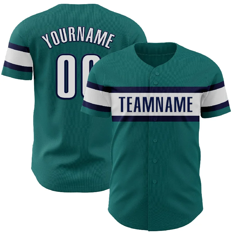 Baseball Jerseys For Corporate Sports Events-Custom Teal White-Navy Authentic Baseball Jersey