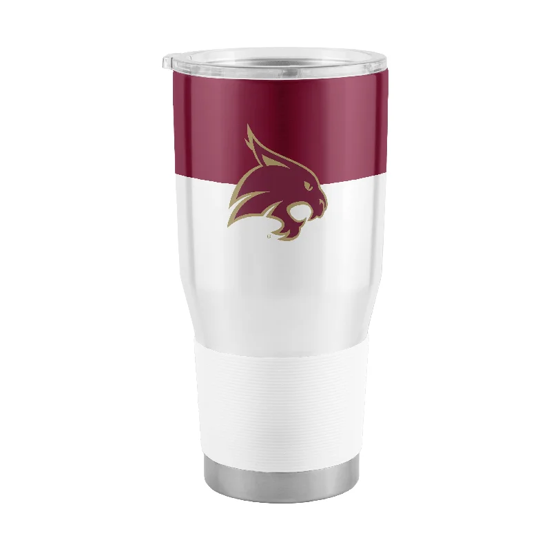 Team Mugs For Schools & Colleges-Texas State 30oz Colorblock Stainless Steel Tumbler