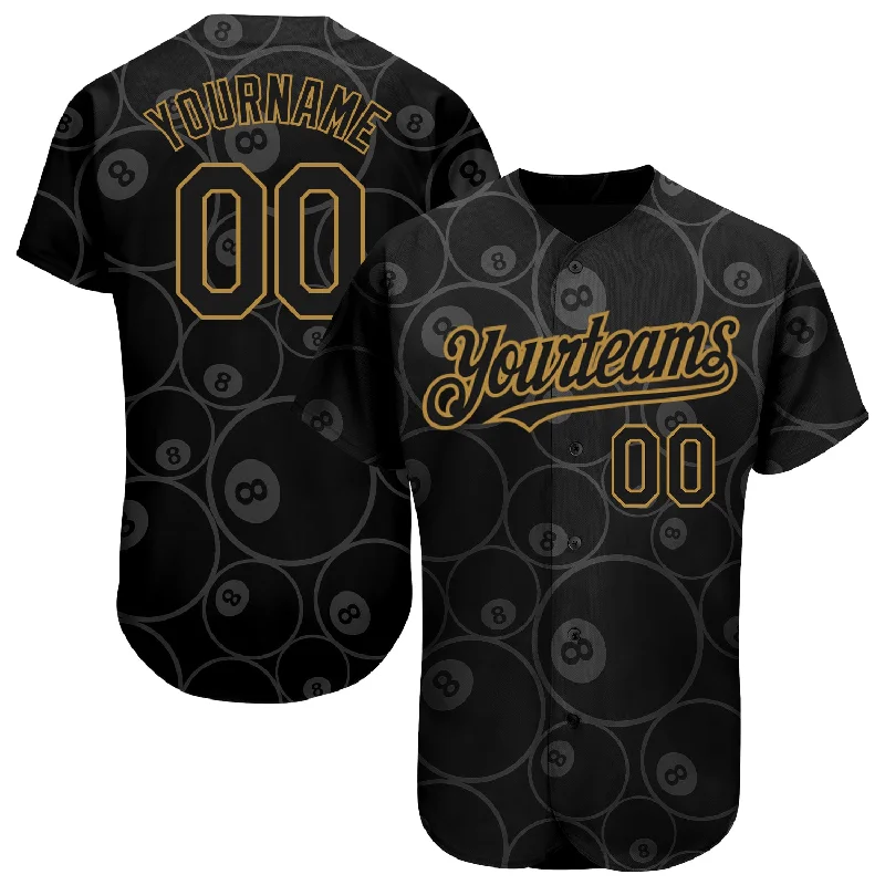 Custom Baseball Jerseys For Team Merchandise-Custom Black Old Gold 3D Pattern Design Billiards Snooker 8 Ball Authentic Baseball Jersey