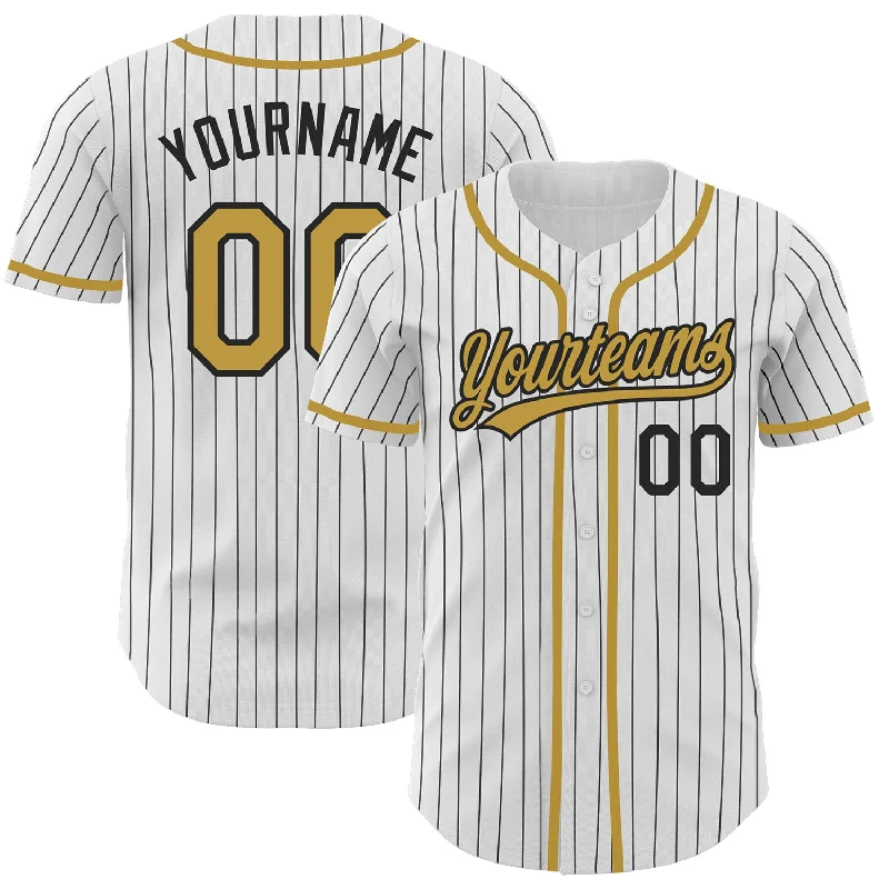 Baseball Jerseys With Custom Text & Team Emblems-Custom White Black Pinstripe Old Gold Authentic Baseball Jersey