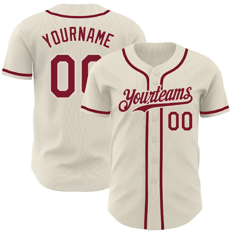 Custom Baseball Jerseys For Regional Tournaments-Custom Cream Crimson Authentic Baseball Jersey